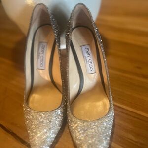 Jimmy Choo Silver Glitter Heels